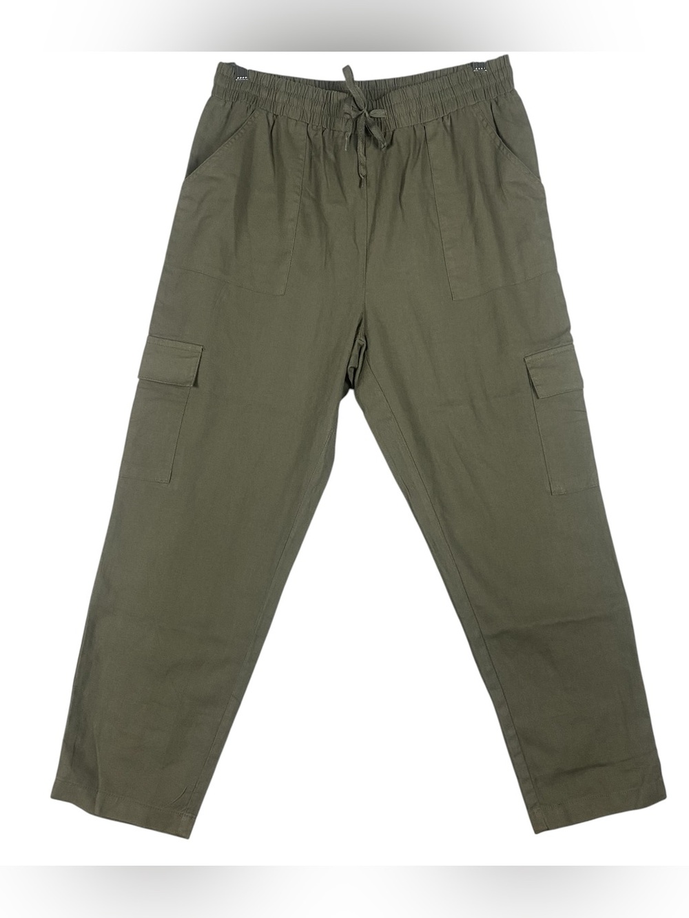 Cisono XL Olive Linen Blend Cropped Cargo Pants Olive Green Utility Drawstring